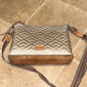 Quilted Shimmer Conseula Tan Crossbody Bag